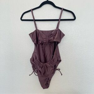 NWT Risk Dolls Kill Purple Ruched One Piece Swimsuit Size Small